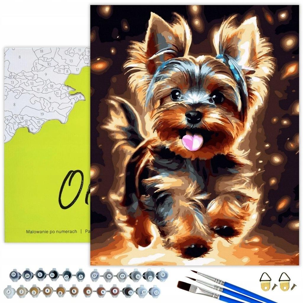 Malen nach Zahlen, schwarzes Leinwand-Set, fröhlicher Yorkshire Terrier, 40 x 50