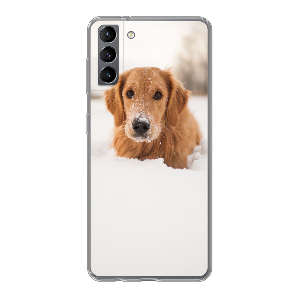 MuchoWow Handyhülle Schutzhülle Hülle für Samsung Galaxy S21 Plus Hund - Schnee - Winter Silikon Softcase Handy Hülle - Handy-Tasche