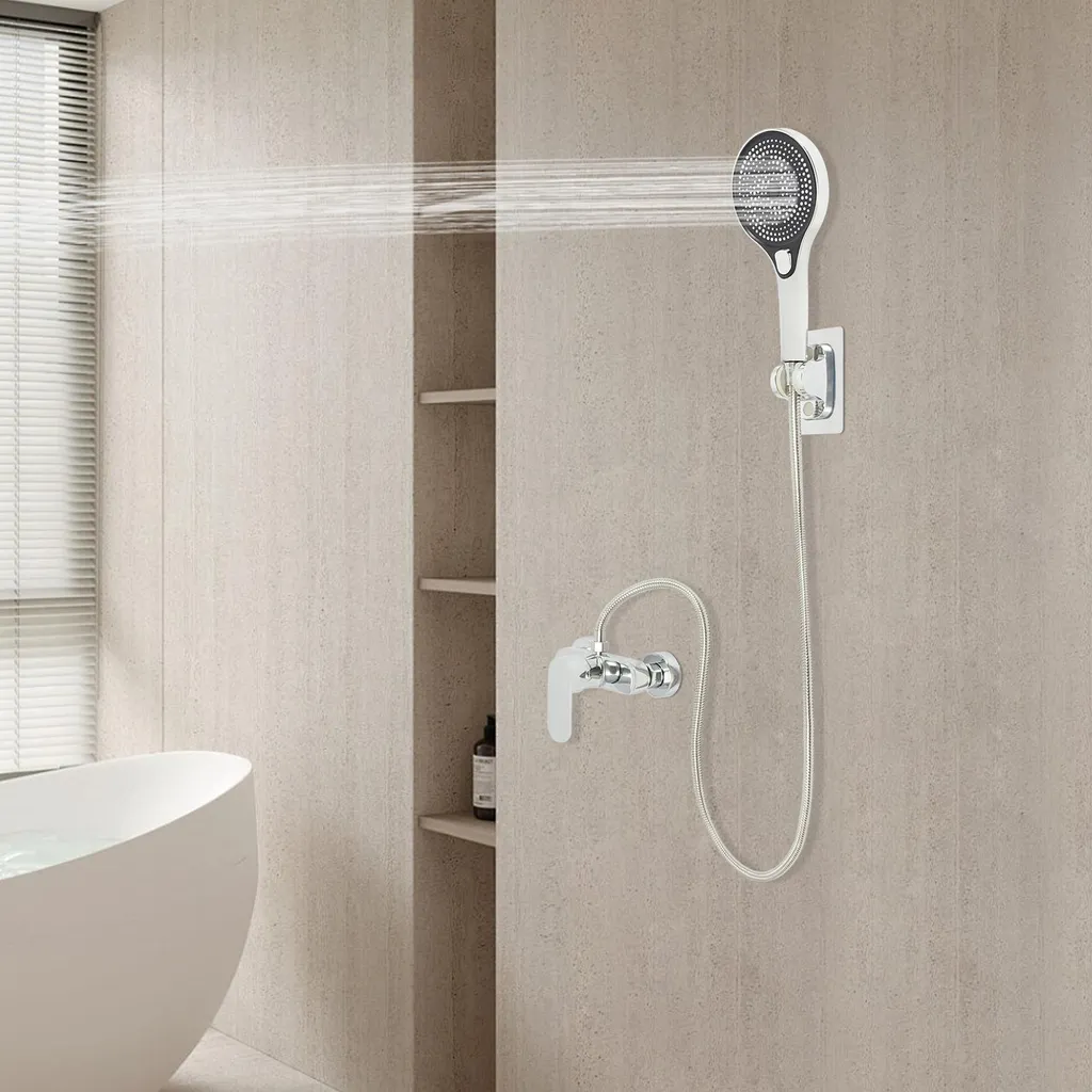 Mitigeur de Douche Mural à 3 Modes avec Pommeau Large Rectangulaire