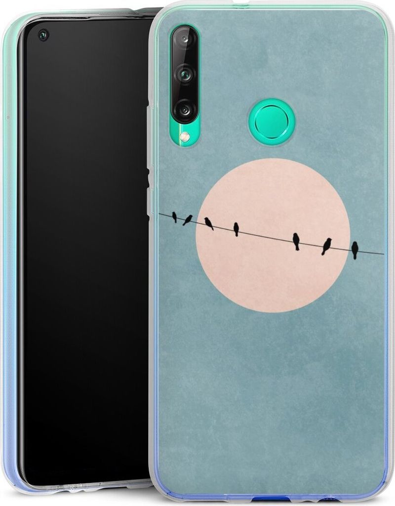 DeinDesign Handyhülle für Huawei P40 Lite E Silikon Hülle Case Smartphone Schutzhülle Mond Vogel türkis