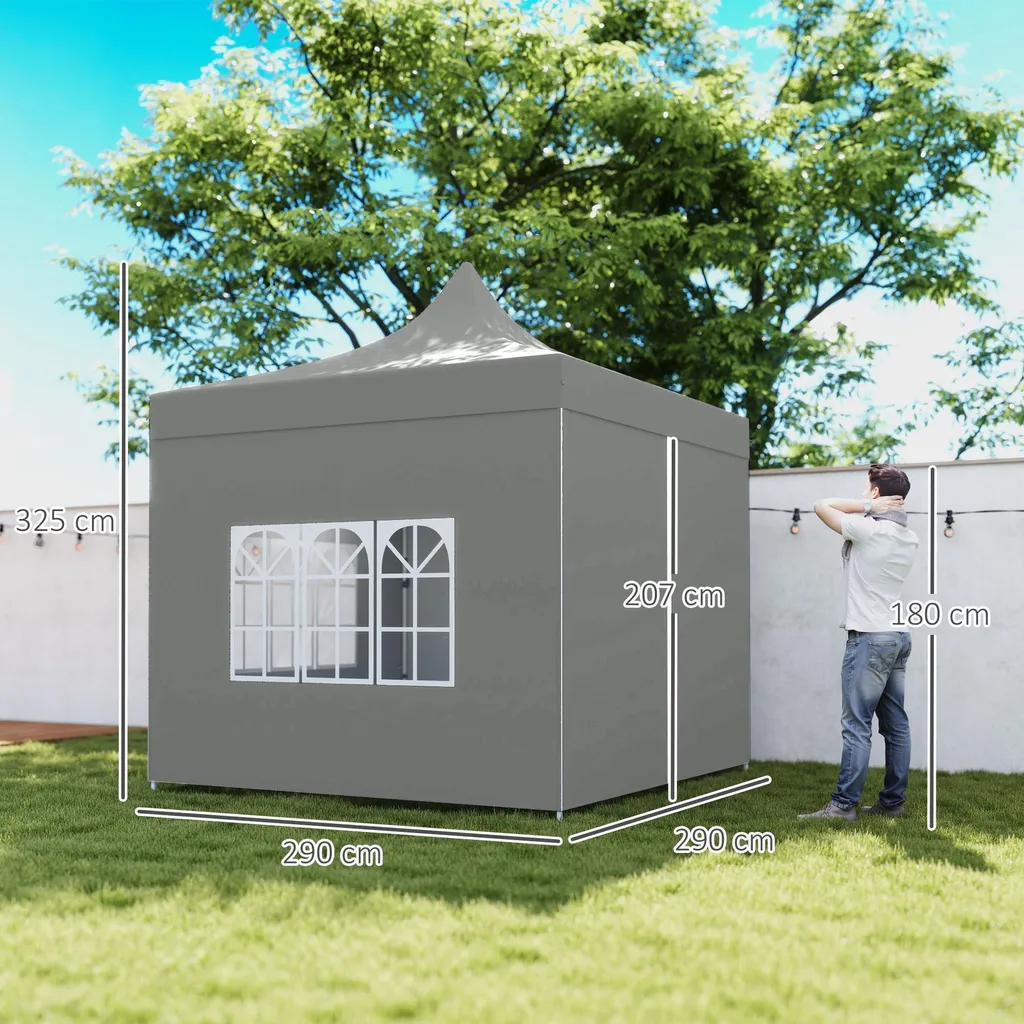 Tonnelle pliante 3x3m Oxford imperméable gris clair montage rapide