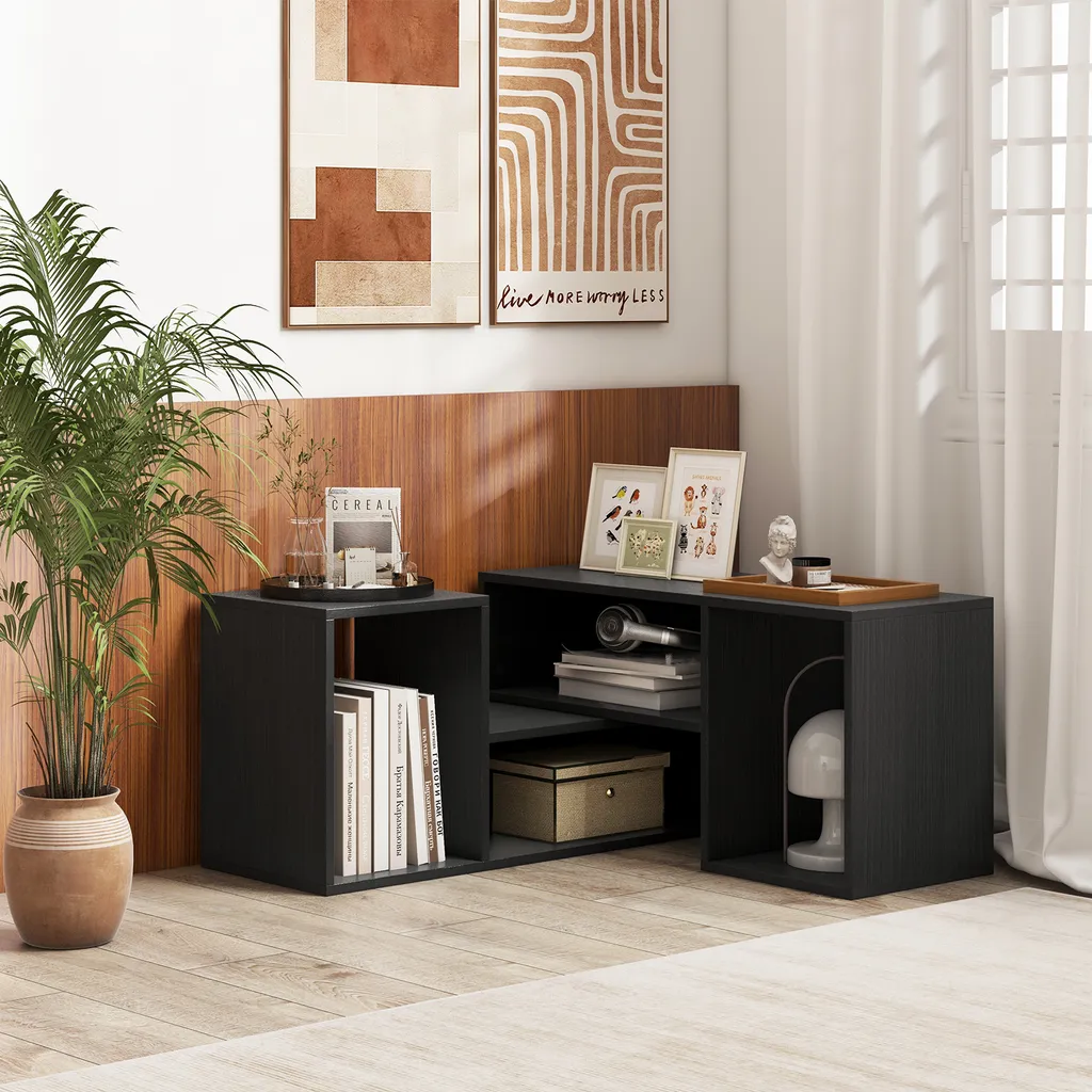 Meuble TV Moderne Combinable et Table Multimédia pour Grand Écran Noir - 8