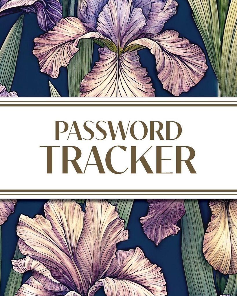XL Large Print Password Tracker (Purple Irises on Navy)