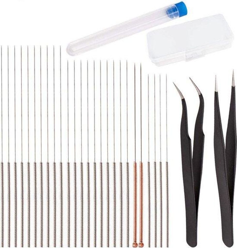 28-teiliges 3D-Druckdüsen-Sanierungskit - 0,4mm 0,35mm 0,25mm 0,15mm 0,5mm Nadeln und Zangen Werkzeugset für Stahl-Düsen - Metall-Düsen-Sanieru...