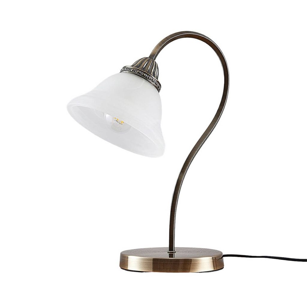 Lindby Tischleuchte Mialina, 42 cm, weiß, Glas, Metall
