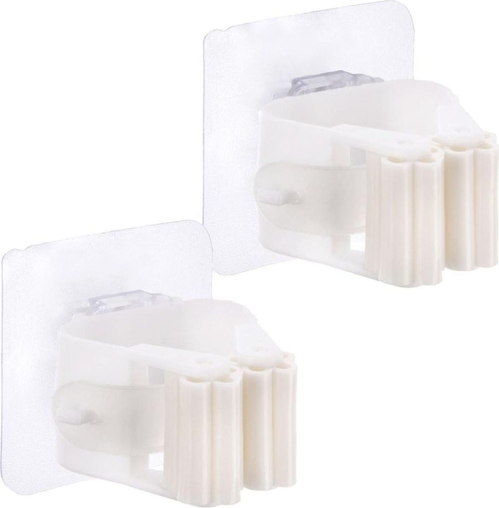 Orion | Halter für Mopp Besen und Werkzeug - 2 Stück - Weiß - 5,5x5x5,5 Cm - Selbstklebende