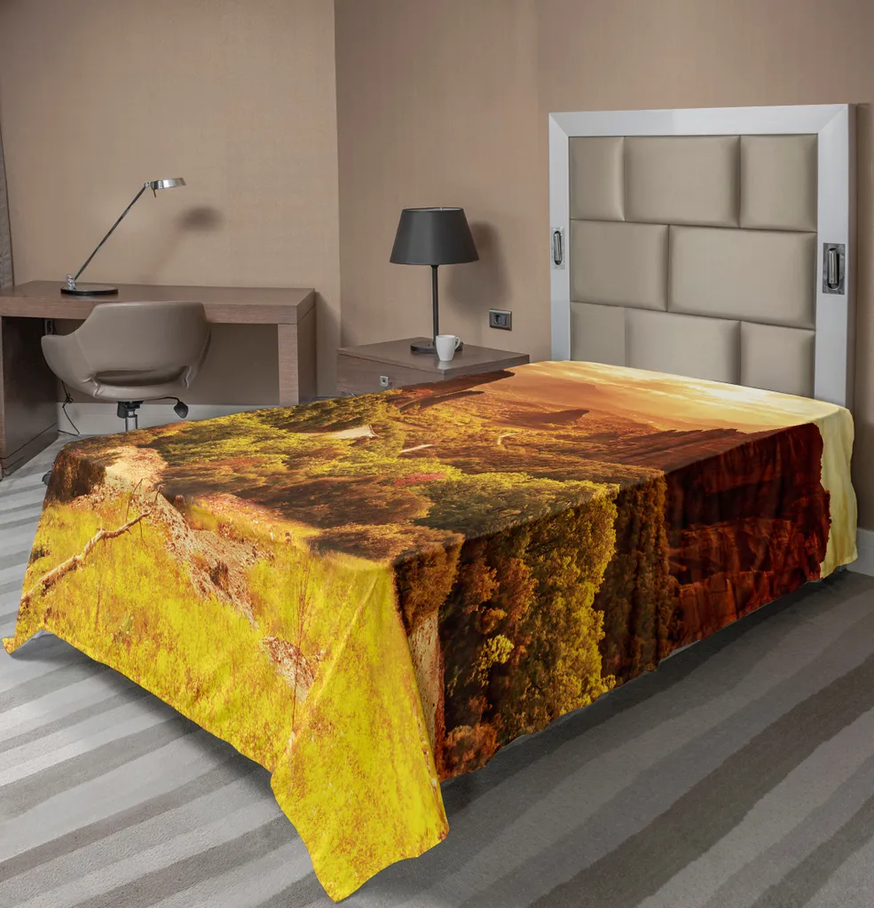 ABAKUHAUS Grecia Lenzuolo, Monasteri di Meteora in Grecia Architettura religiosa Attrazioni turistiche, morbido e confortevole lenzuolo superiore per un letto decorativo 1 pezzo 190 cm x 100 cm, giallo terra e senape