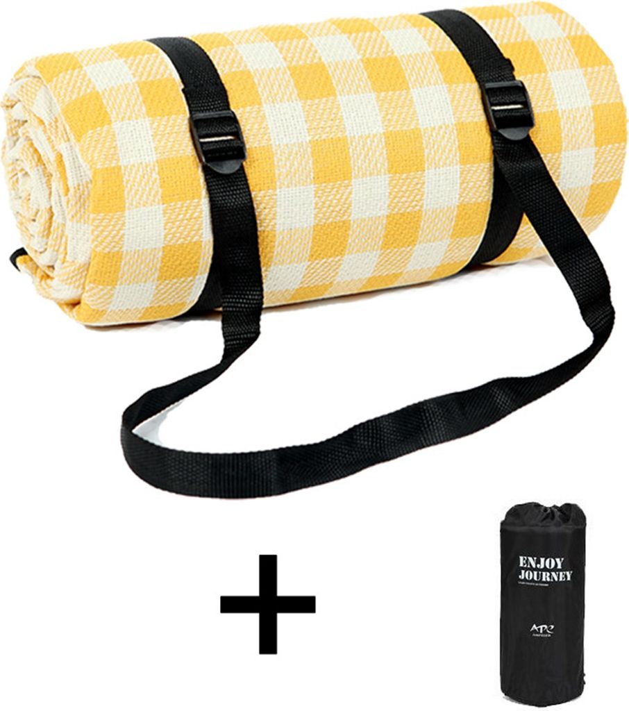 Wasserdicht Dampproof Stranddecken Outdoor Camping Wandern Kariert Picknickdecke Gelb, 150x200 cm