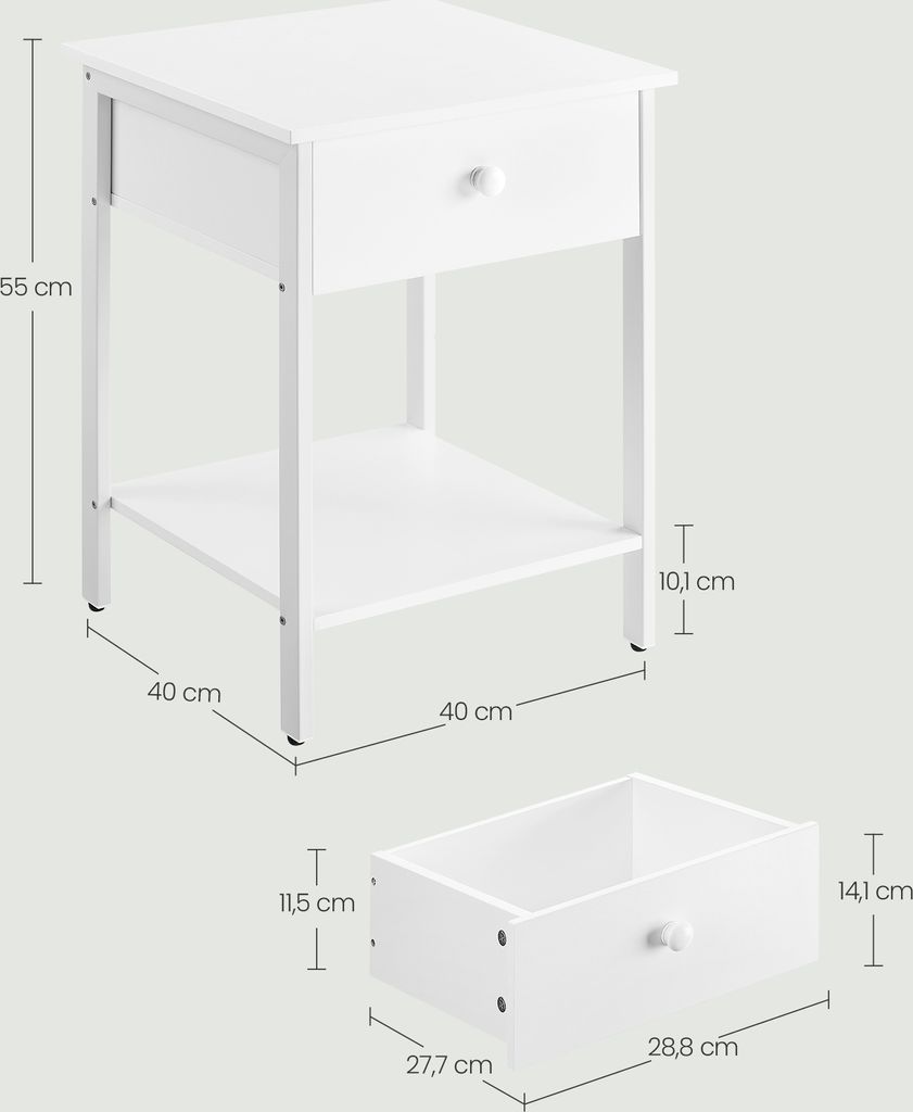 VASAGLE Comodino, tavolino con cassetto e ripiano, bianco Immagine del prodotto 