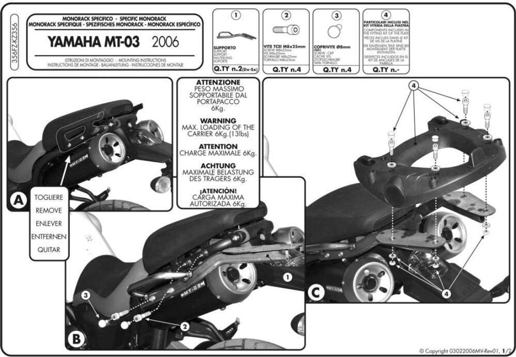 Givi Support de Topcase 356FZ valise monokey/monolock pour Image du produit 