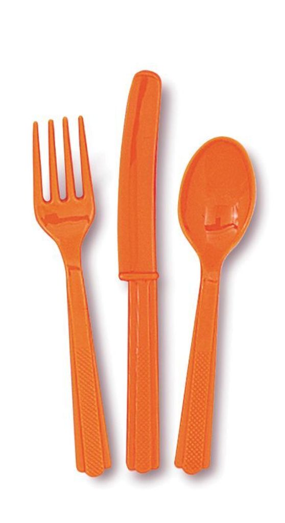 Plastik Besteck orange 18 tlg. Löffel Messer Gabeln Produktbild 