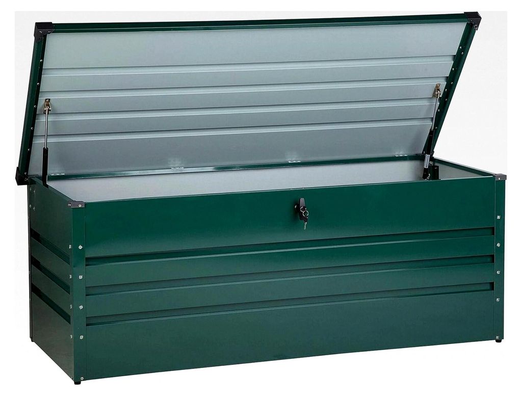 Metall-Gartentruhe 600 l dunkelgrün Kissenbox Auflagenbox für die Terrasse wasserdicht Aufbewahrungsbox Gartenbox