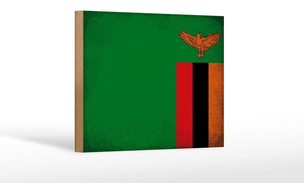Holzschild Flagge Sambia 18x12 cm Flag of Zambia Vintage Dekoration