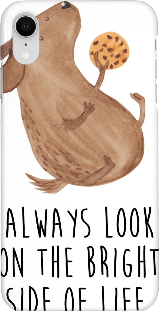 Mr. & Mrs. Panda Iphone XR Handyhülle Hund Keks - Weiß - Geschenk, Handy Case, Hundeleckerli, Optimist, Premium Kunststoff, Optimistisch, Sprüch...