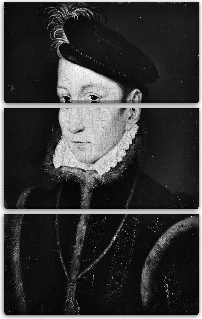 Leinwandbild 3-teilig (80x120cm): Stil von François Clouet (Französisch, kurz nach 1561 gemalt) - Charles IX (1550-1574), König von Frankreich, ...
