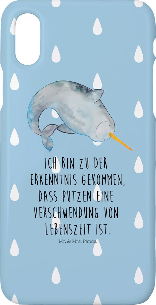 Mr. & Mrs. Panda Iphone 10 Handyhülle Narwal - Blau Pastell - Geschenk, Meer, Putzen, X, Cover, Hausfrau, Aufräumen, Hülle, Wal, Kinderzimmer, H...