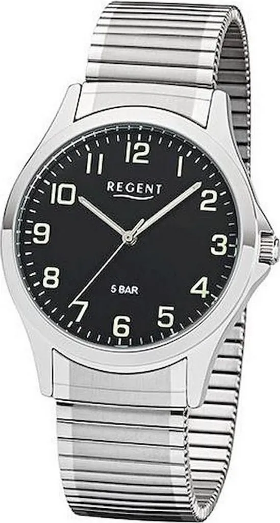 Montre à quartz Regent pour homme : Bracelet cuir et boîtier en acier