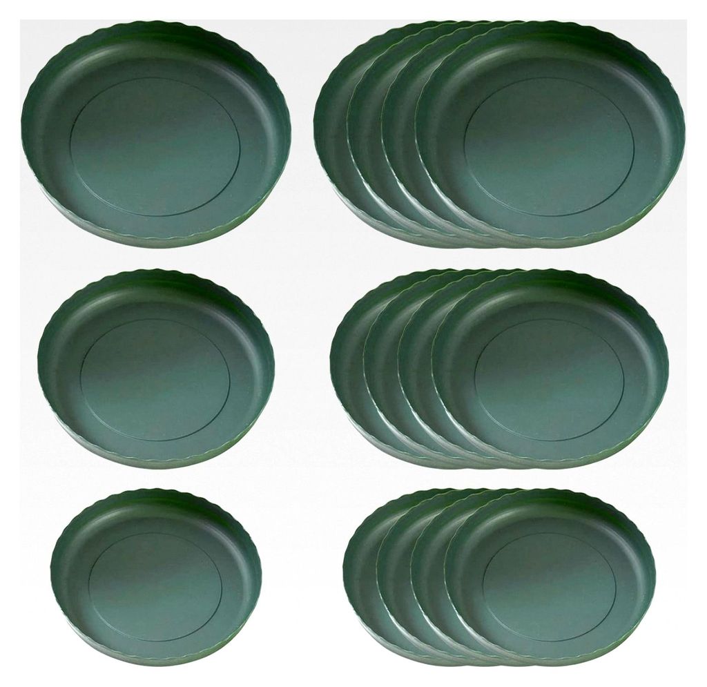 Blumentopfuntersetzer, Set von 15 grünen Untersetzern - runde Blumenuntersetzer in 3 Größen (14 cm, 16 cm und 18 cm) - Schutz für Böden und M...