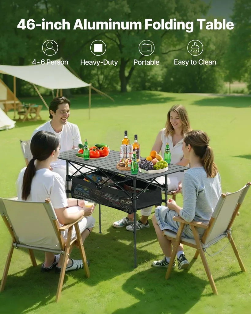 Table de camping pliante en aluminium - Légère et portable avec sac