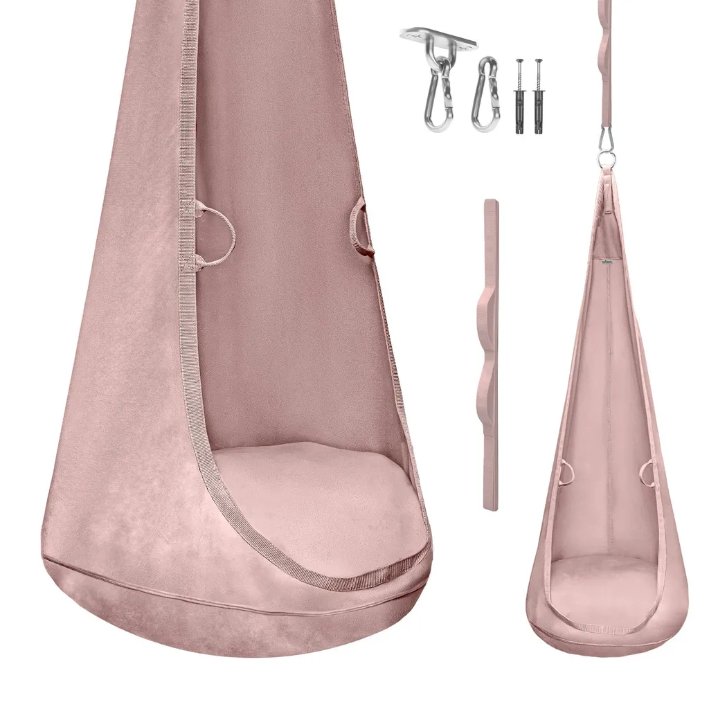 Grotte Cocoon suspendue pour enfants en velours avec kit de fixation pro