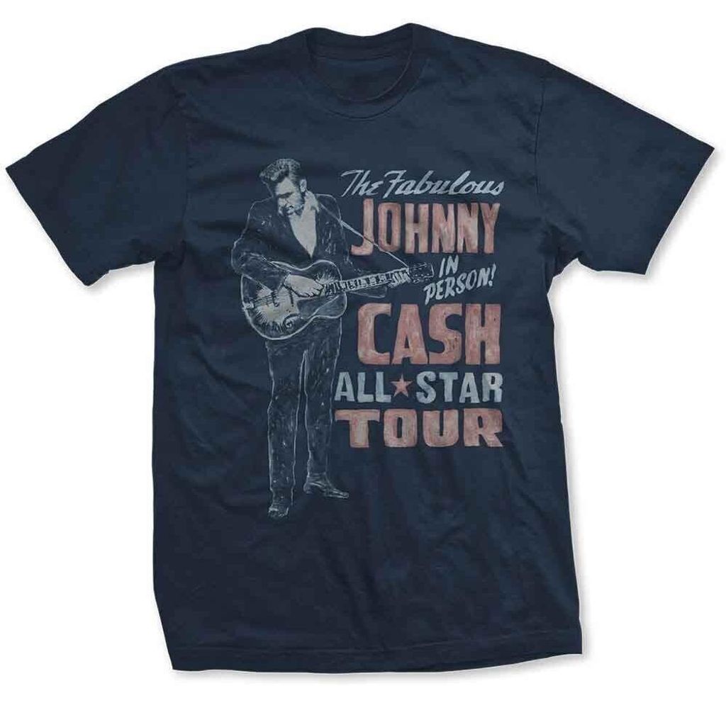Johnny Cash All Star Tour (Back Print) Navy Blue XL T-Shirt Produktbild 