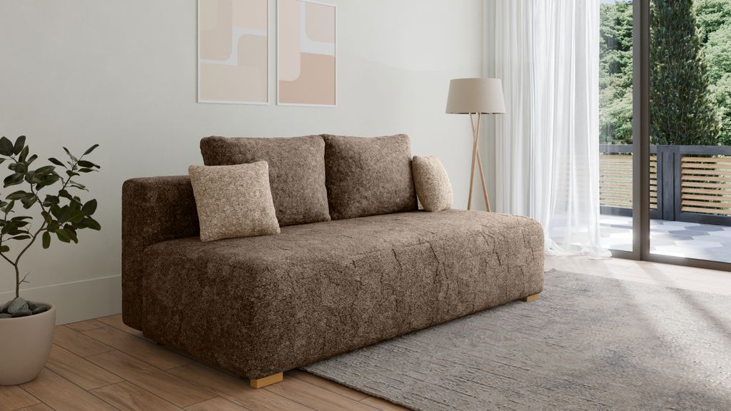 Schlafsofa aus Bouclé - Polstersofa, Sofa mit Schlaffunktion und Bettkasten, Polstersofa, Sofagarnitur Wohnlandschaft mit Bettfunktion, Couch für...
