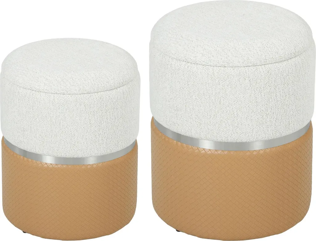 Lot de 2 Poufs de Rangement Ronds en Simili Cuir Gris Anthracite