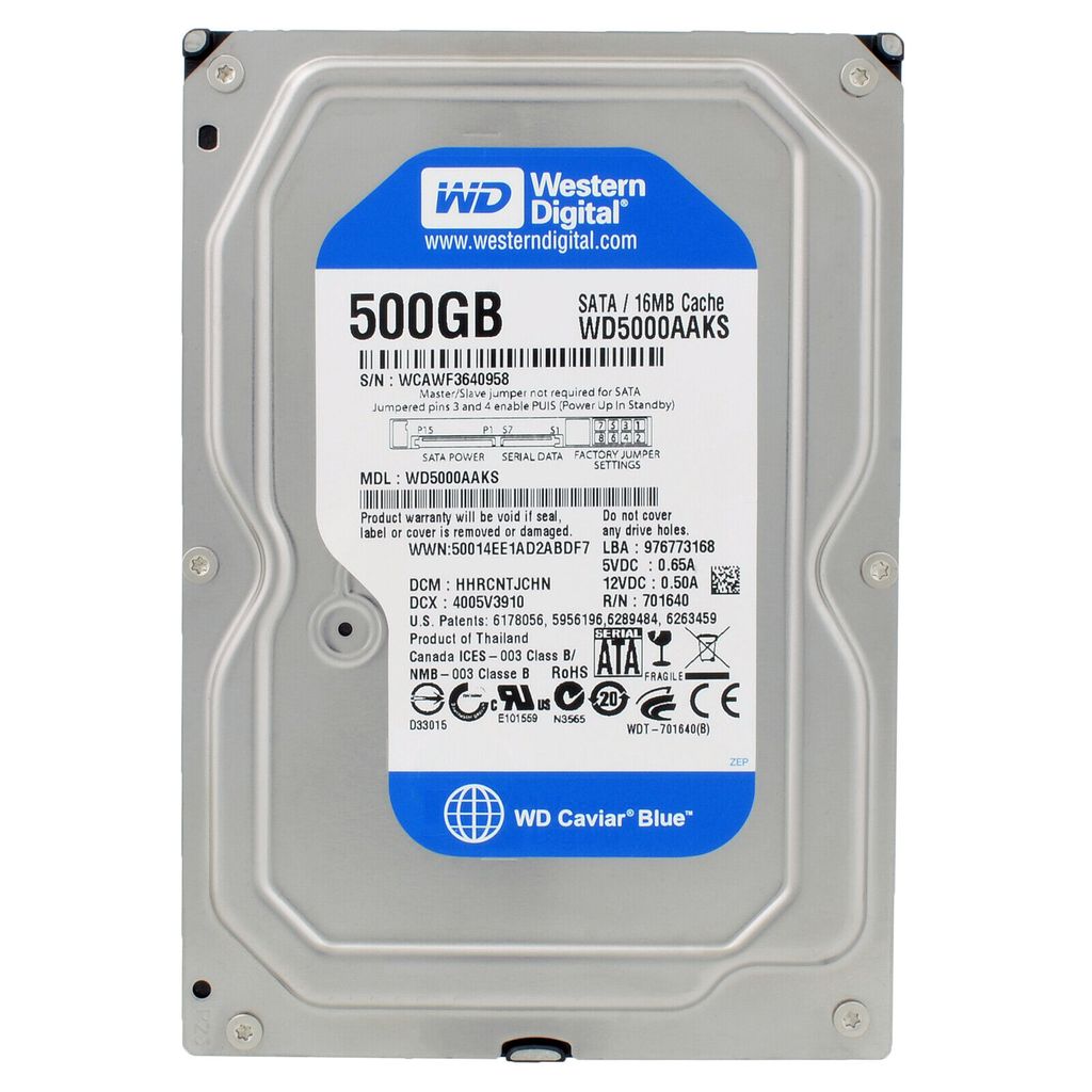Hdd Wd Western Digital Hard Disk 500gb Sata 3,5" Desktop Pc Immagine del prodotto 