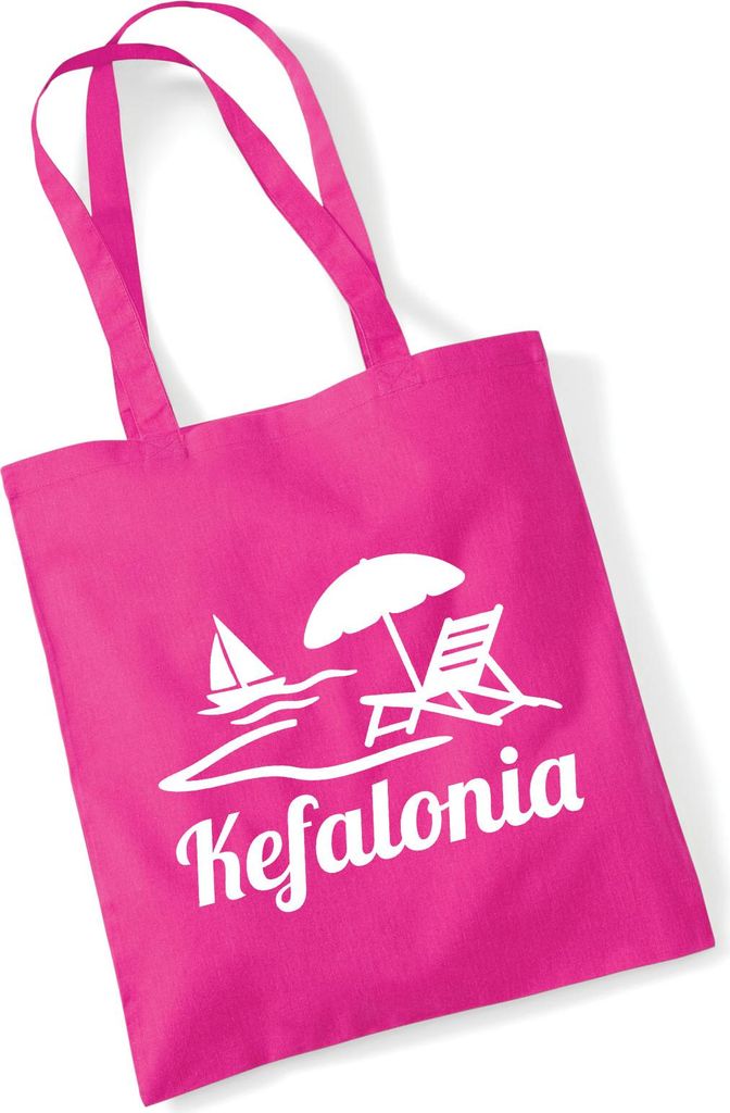 Huuraa Jutebeutel Kefalonia Inselmotiv Griechenland 10 Liter Fuchsia Baumwolle Tasche Geschenkidee