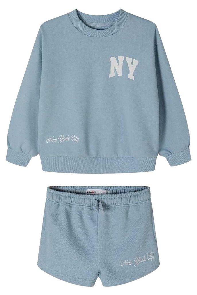 Minoti - Sweatshirt und Shorts Set für Mädchen, Rundhalsausschnitt MN385 (110) (Blau)