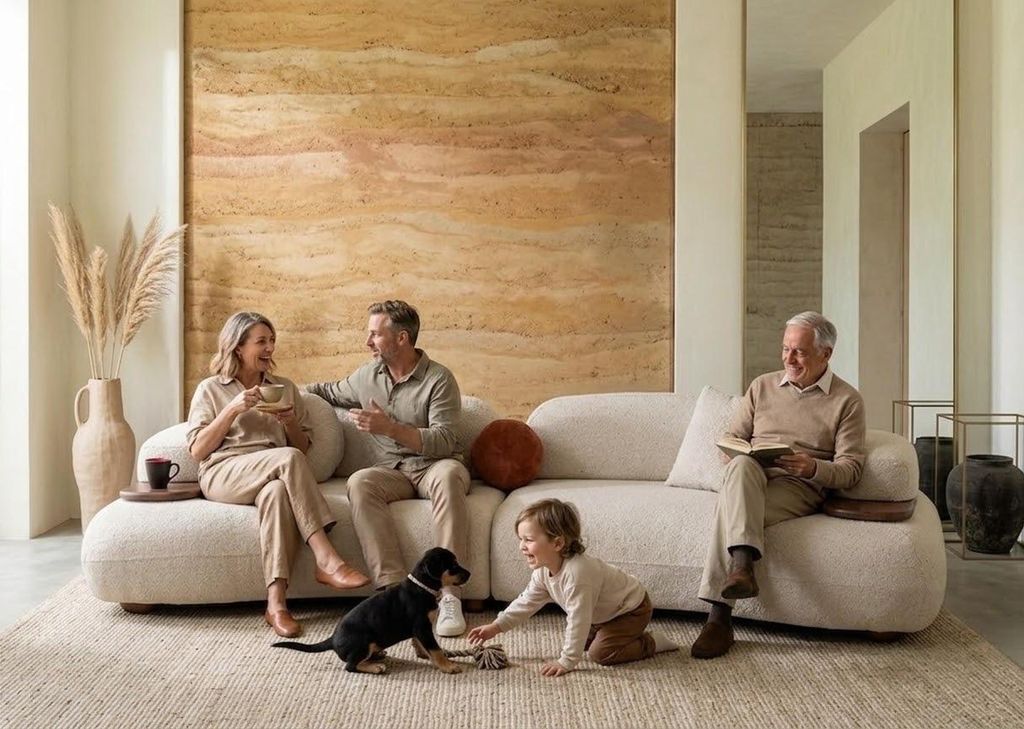 Wohnzimmer Sofa Moderner Stil Weiß Holzgestell Weich Elegant Entspannend