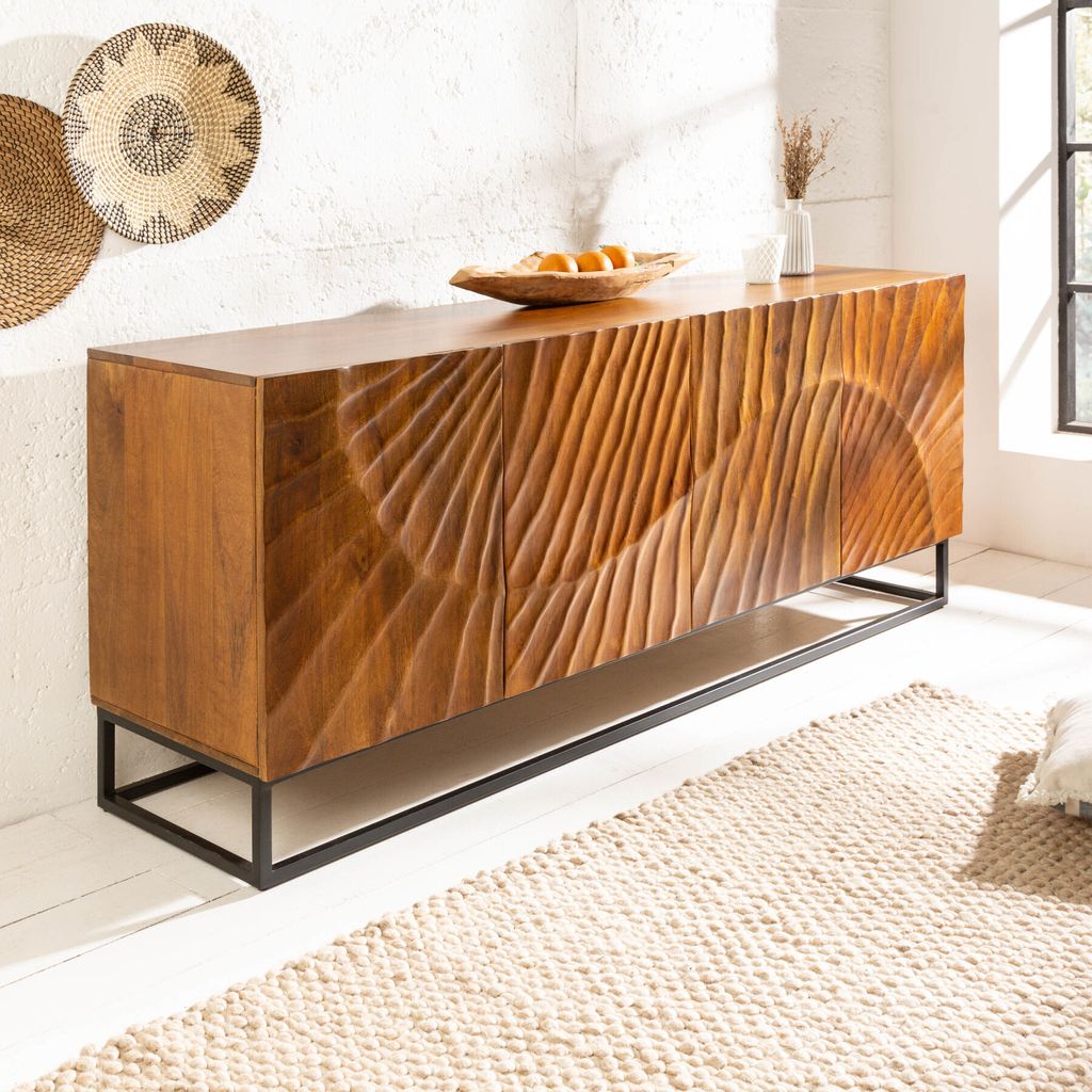 Massives Sideboard SCORPION 177cm braun Mangoholz Kommode Anrichte Handmade 3D