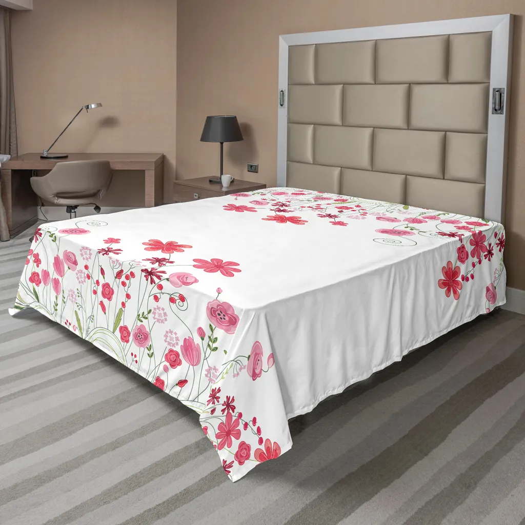 Drap plat anti-froissage floral 260x228 cm doux pour sommeil serein