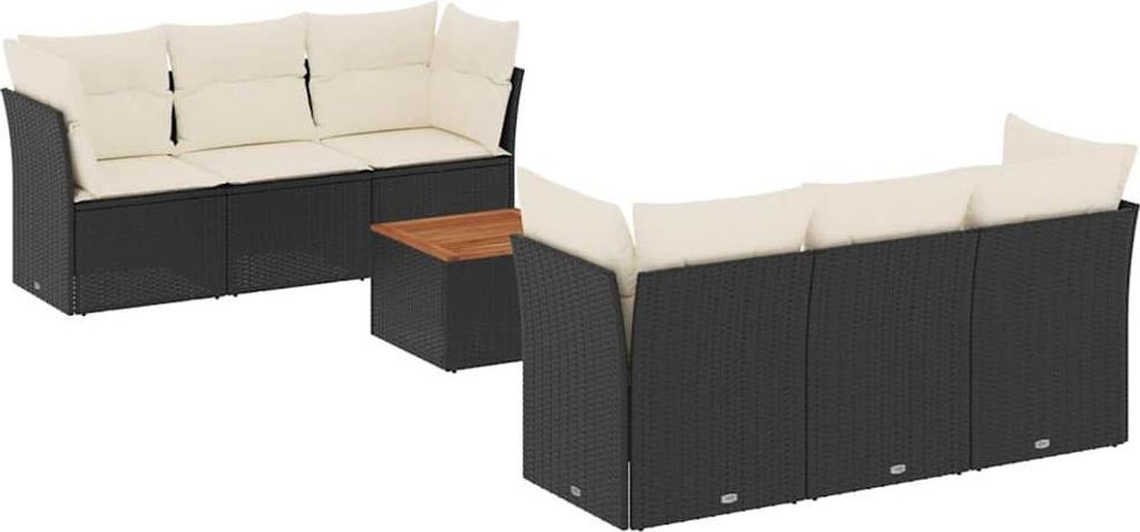 vidaXL 7-tlg. Garten-Sofagarnitur mit Kissen Schwarz Poly Produktbild 