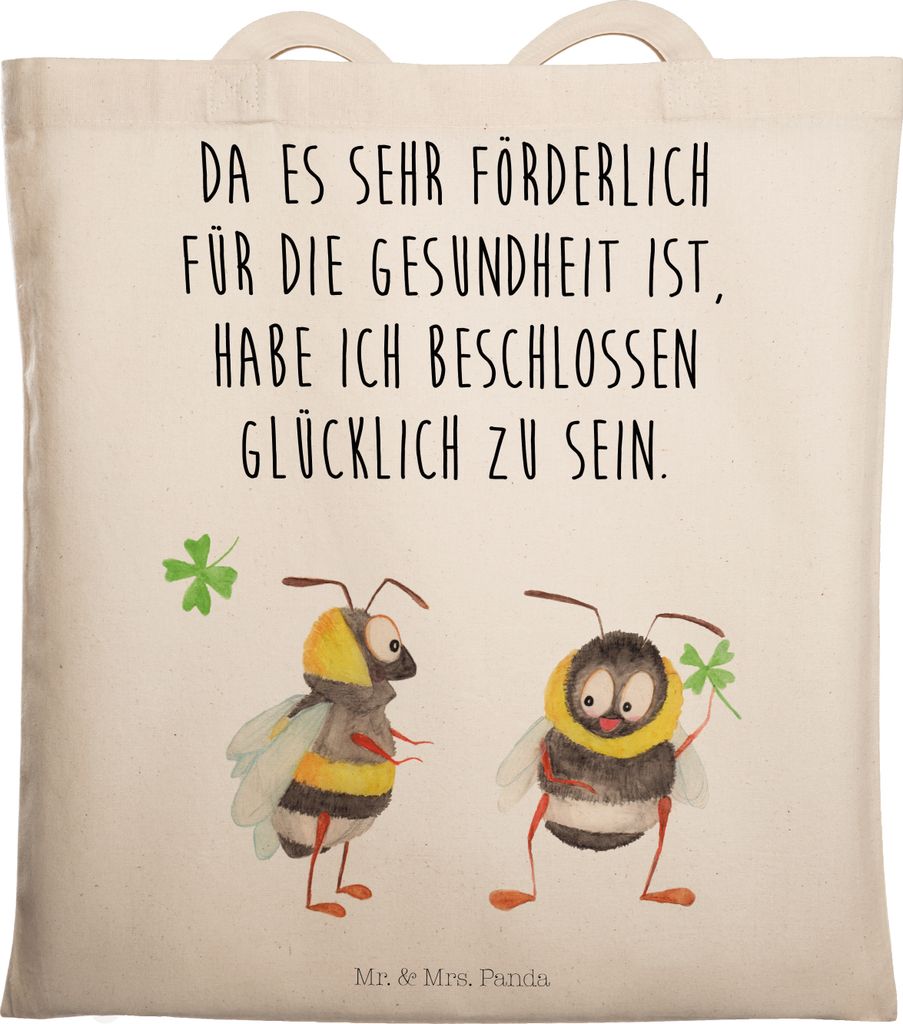Mr. & Mrs. Panda Uni Tasche Hummeln Kleeblatt - Transparent - Geschenk, glücklich sein, Biene Deko, Tote Bag, Spruch Positiv, Shopping, Schultasch...