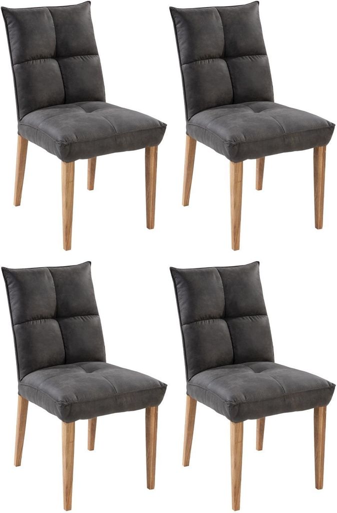 Polsterstühle - Anthrazit - Braun - Mikrofaserbezug - Holzbeine - 4er Set