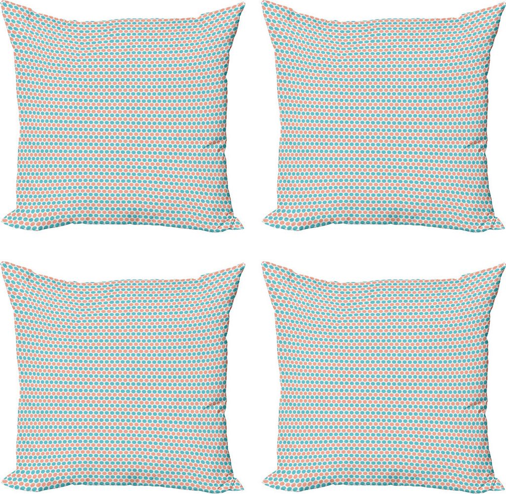ABAKUHAUS Geometrisch Kissenbezug Set (4 Stück), Punkte Zeilen Pastelltöne, Moderner Doppelseitiger Digitaldruck, 50 cm x 50 cm, Coral und Blassblau