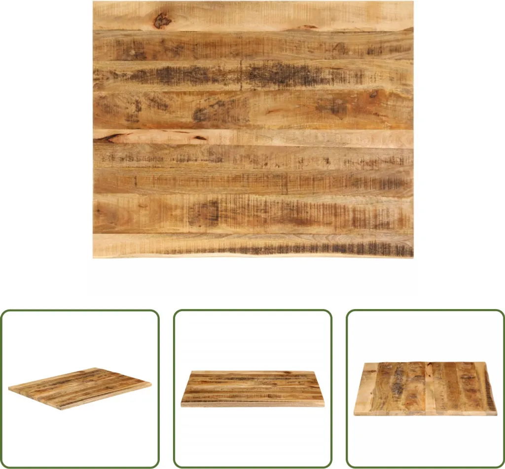 The Living Store piano del tavolo 90x80x2,5 cm bordo albero in legno massiccio Rough mango wood