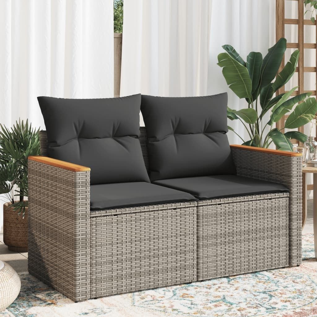 ZMH Gartensofa 2-Sitzer mit Kissen Grau Poly Rattan