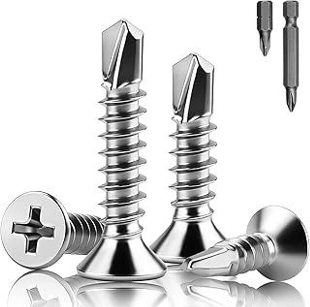 200 Stück Blechschrauben Selbstschneidend M4.2 x 25 mm Selbstschneidende Schrauben 410 Edelstahl Bohrschrauben Senkkopf Kreuzkopf Selbstschneidend...