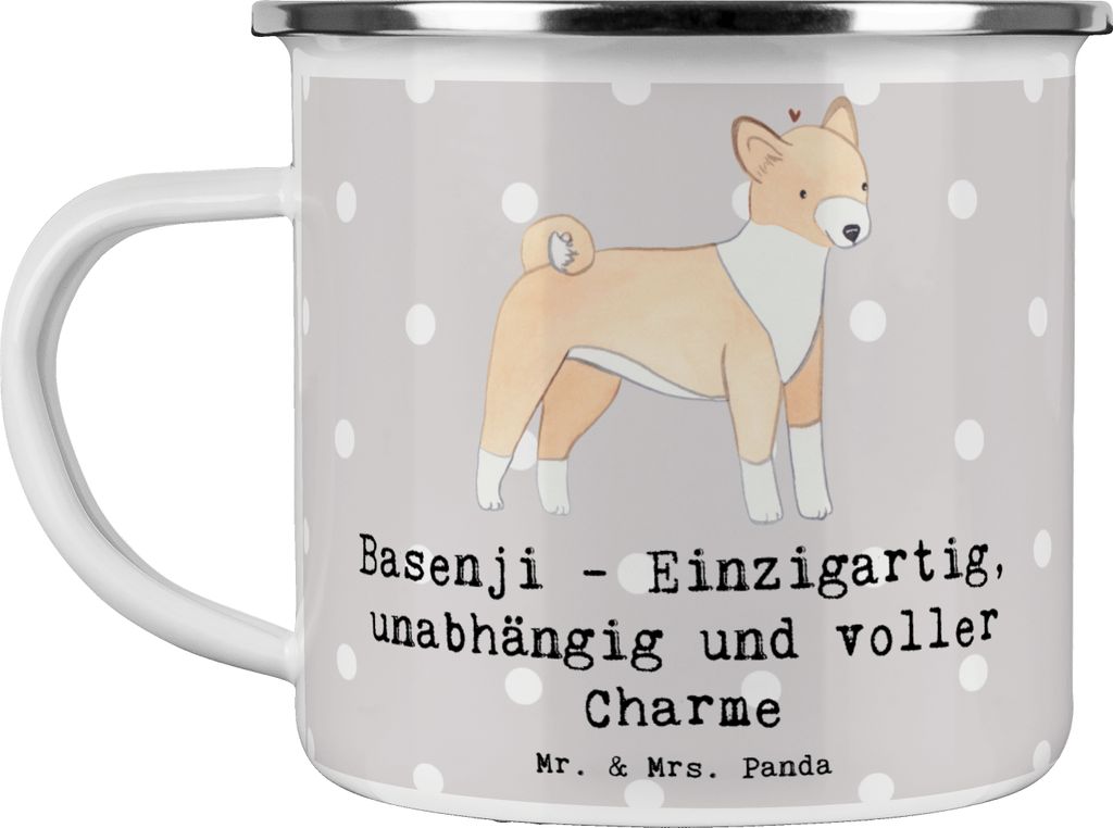 Mr. & Mrs. Panda Teetasse Basenji Charme - Grau Pastell - Geschenk, Teebecher, Emaille Tasse, Hunderassen, Beschreibung, Hunderasse, Hunde, Kurzer ...
