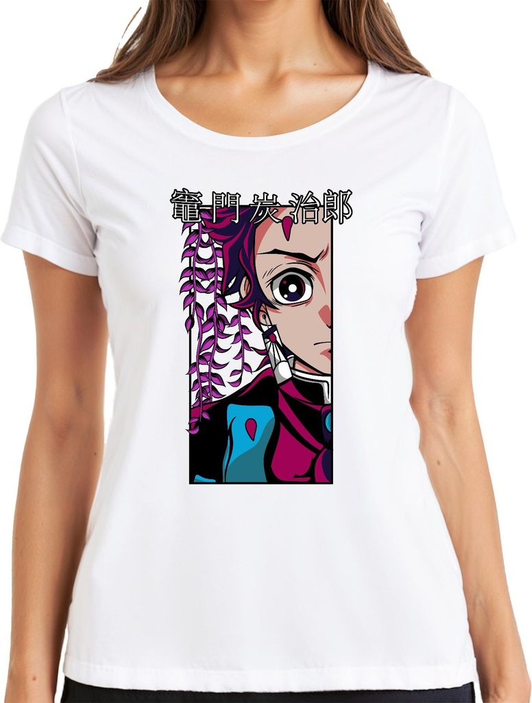 竈門炭治郎 鬼滅の刃 Anime Manga Cosplay Fan Geschenk Damen T-Shirt, Weiß, 3XL