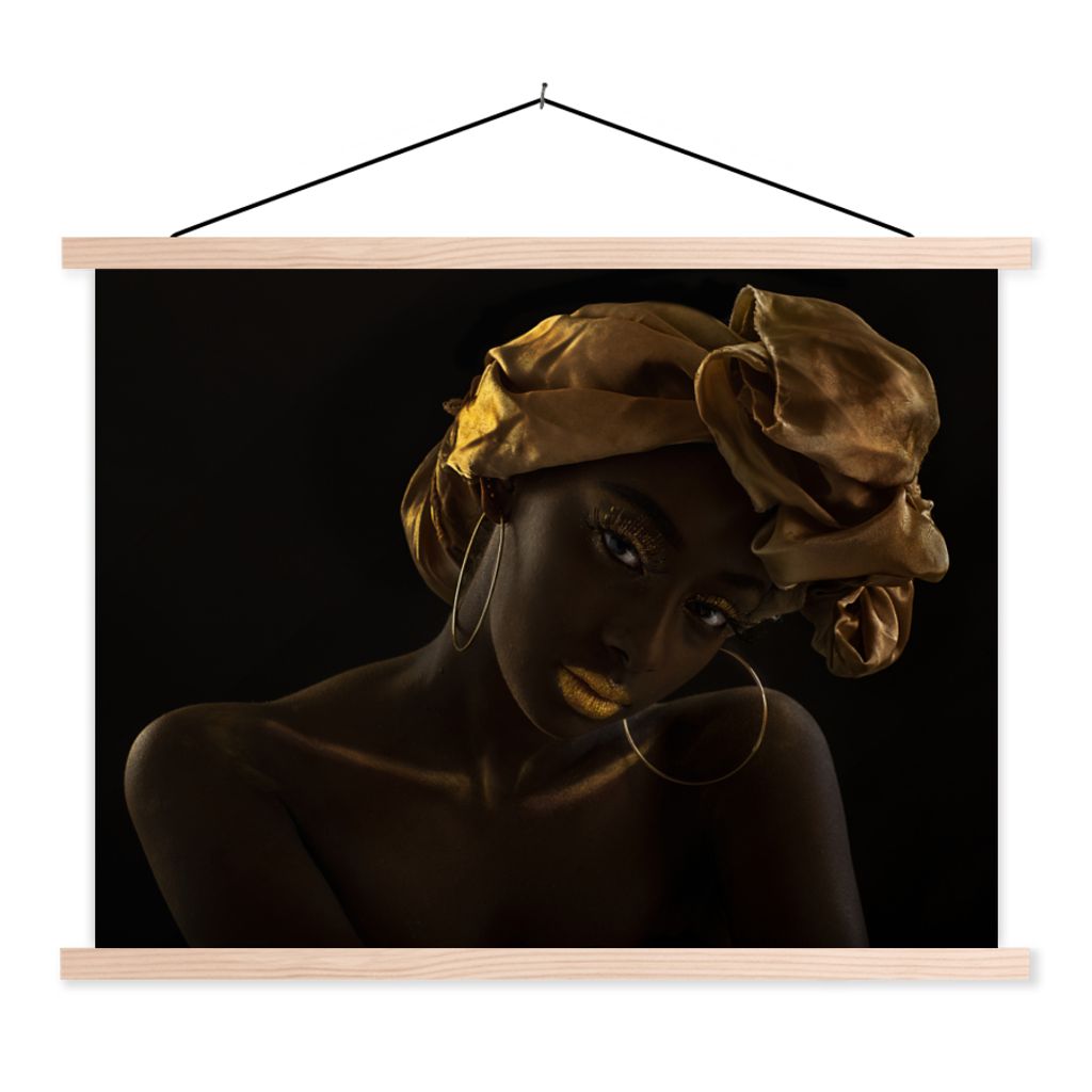 MuchoWow Textilposter Frauen - Kopftuch - Gold - Luxus 40x30 cm mit holzfarbenen Rahmen - Bilder