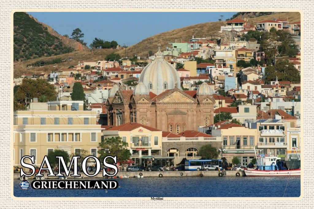 vianmo Holzschild 12x18 cm Samos Griechenland Mytilini Stadt Meer Bildmotiv Reisemotiv Abenteuer Reisen