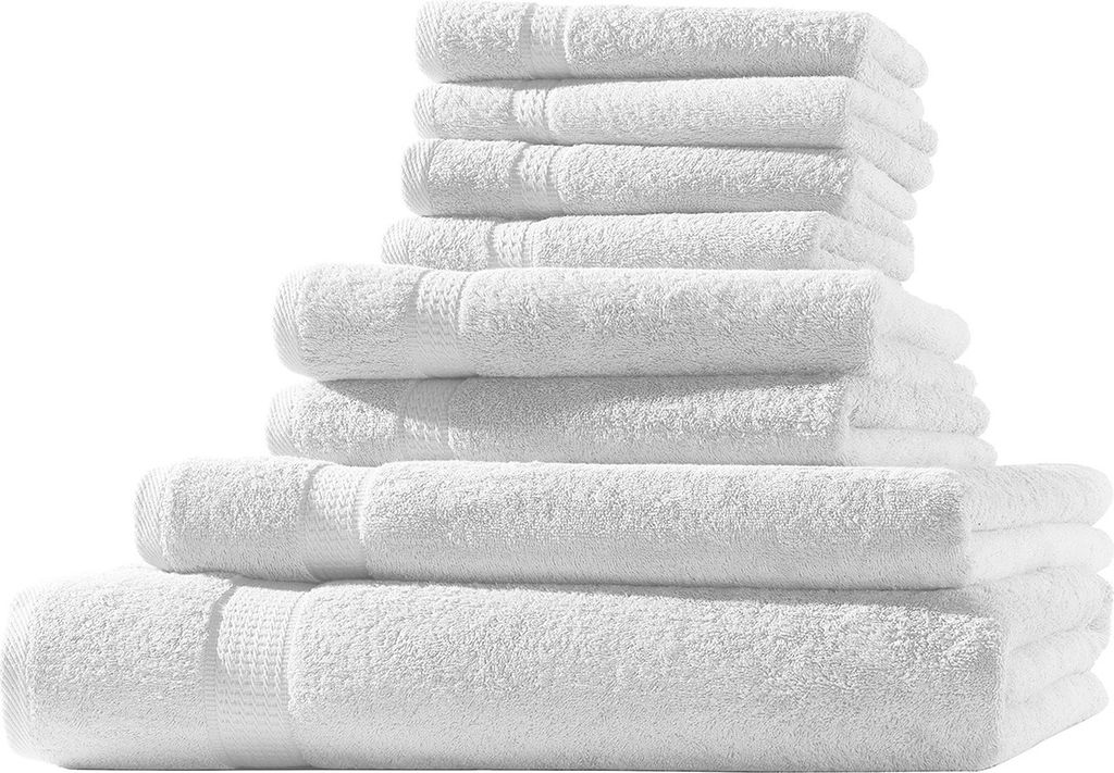 XL-Set 8tlg Frotteetücher Elegance 100% Baumwolle 500 gsm Gästetücher Handtücher Duschtücher Badetücher weiß