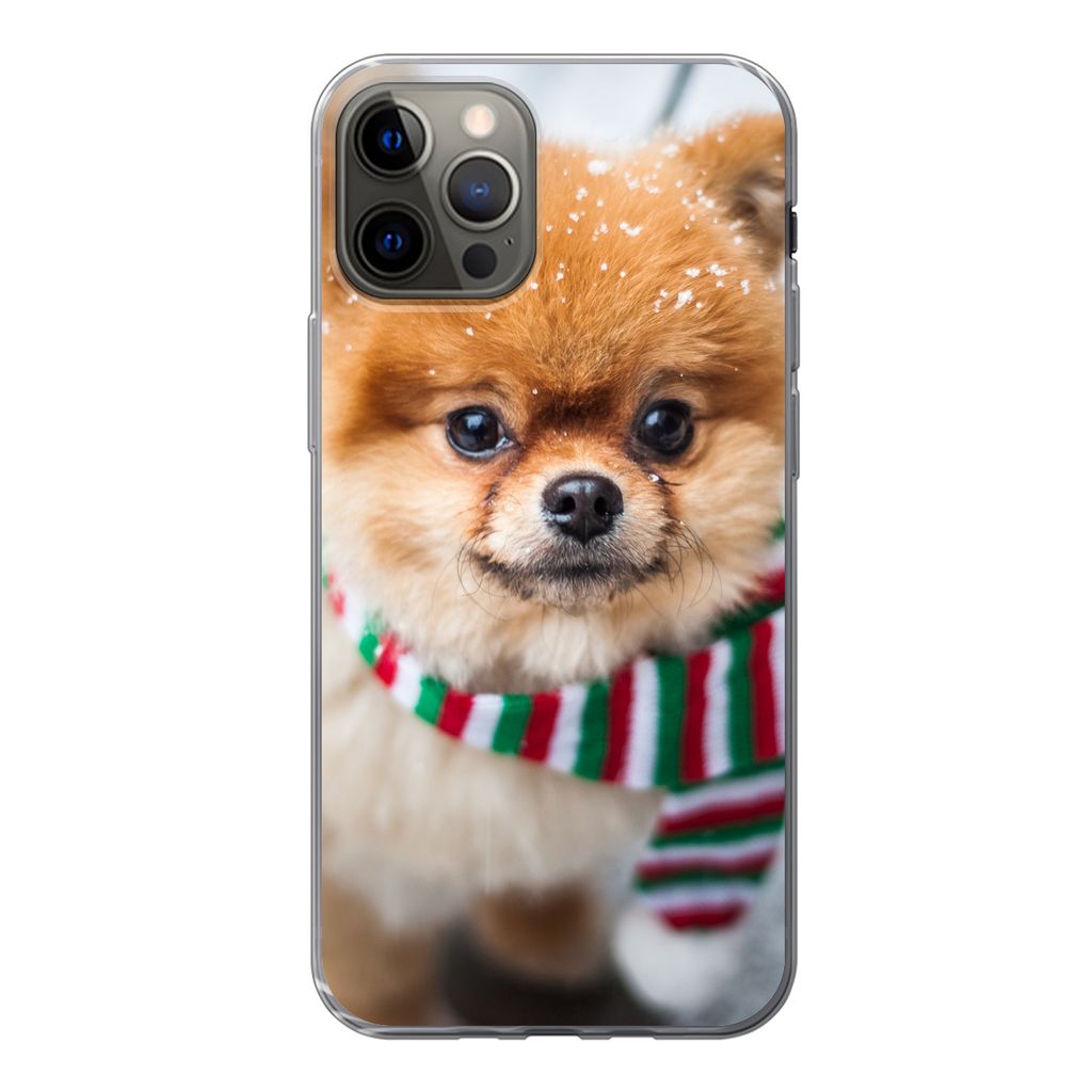 MuchoWow Handyhülle Schutzhülle Hülle für iPhone 13 Pro Hund - Halstuch - Schnee Silikon Softcase Handy Hülle - Handy-Tasche