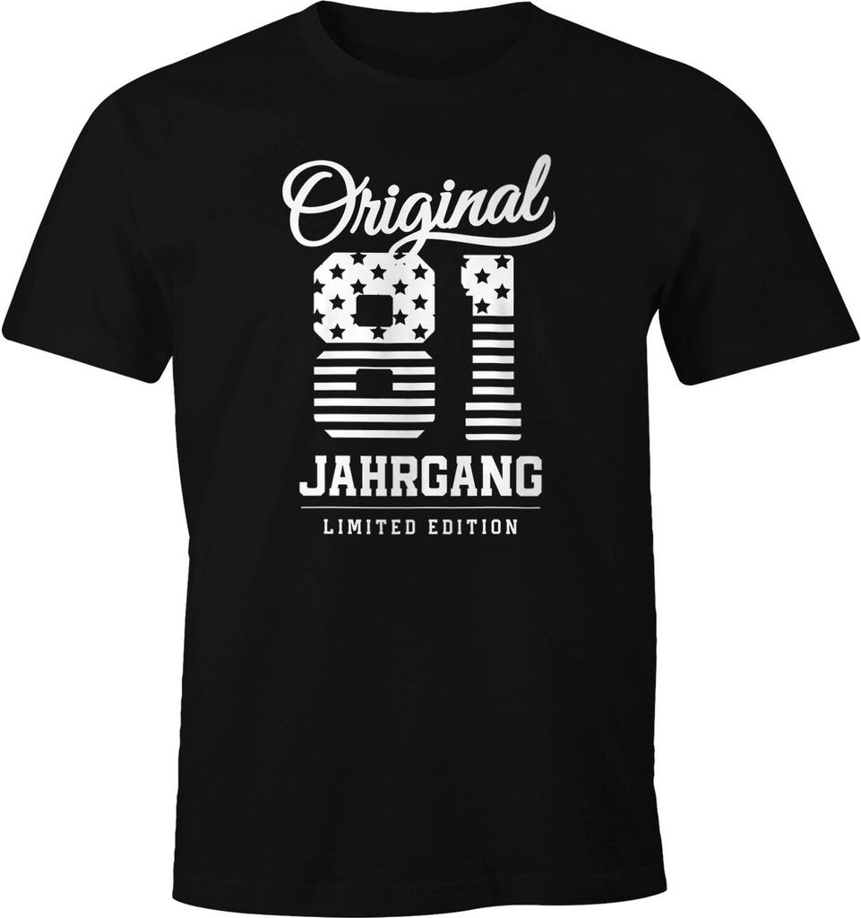 Herren T-Shirt runder Geburtstag Geschenk-Shirt Jahrgang 01-99 Fun-Shirt Jahrgangs-Shirt Moonworks 81 schwarz XXL