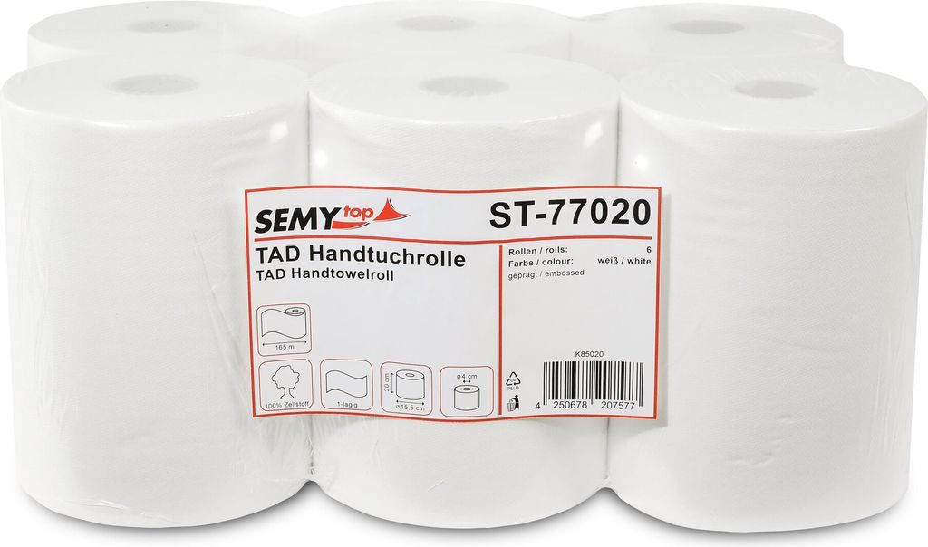 Handtuchrollen SemyTop Autocut - 20 cm DM 15 cm - TAD - weiß - 6 Rollen