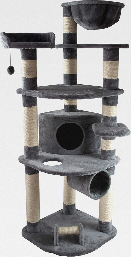 Katzen-Kratzbaum Edda, ca. 180 x 60 x 60 cm, Sisal/Plüsch, grau