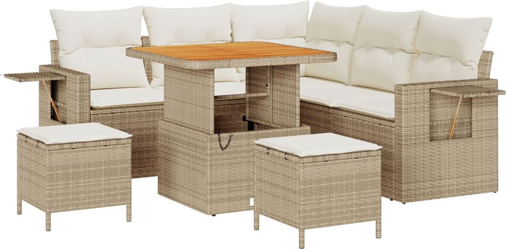 Möbel 8-teilige Garten Sofa Set mit Kissen Beige Poly Rattan Akazie, 3-teilige Garten Essgruppe mit Kissen Beige Poly Rattan Akazie - Gartensofas ...